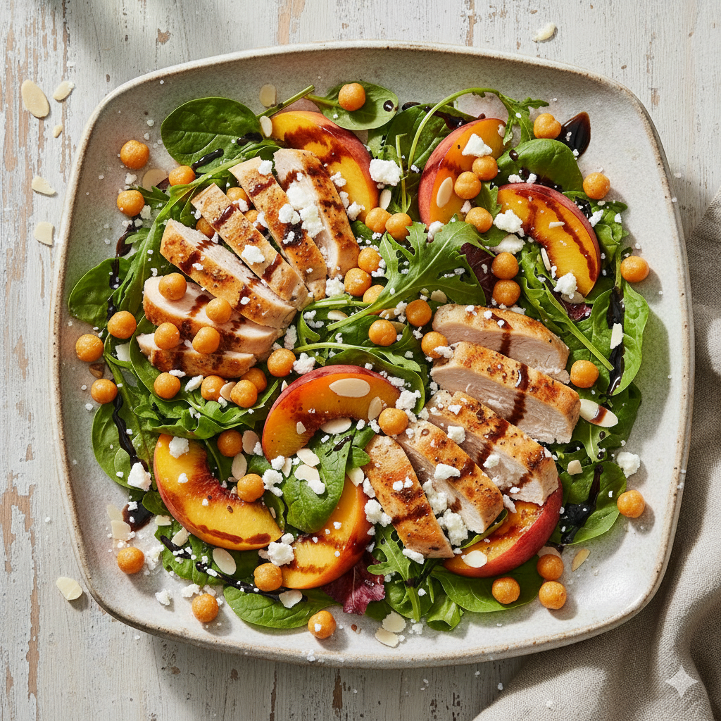 Chicken, Peach, Roast Chickpea and Almond Salad